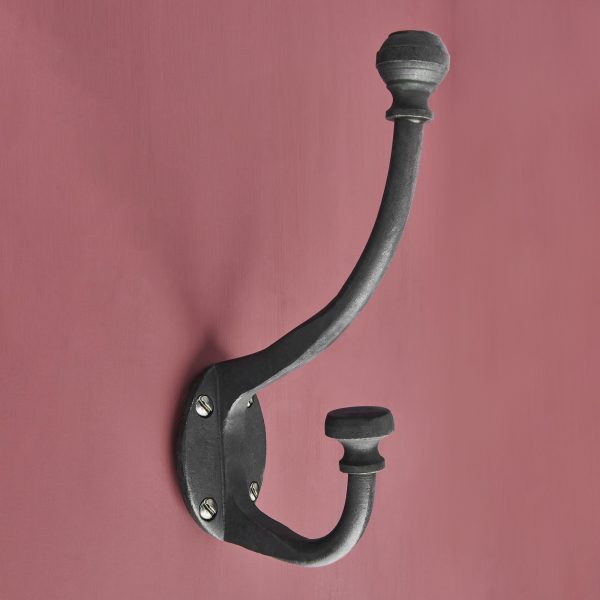 forged large hat and coat hook black waxed