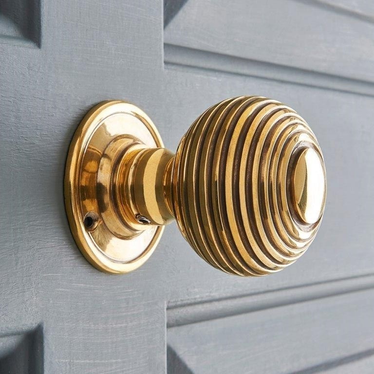 Solid Unlacquered Brass Beehive Style Door Knob Pair New Knobs Set Internal