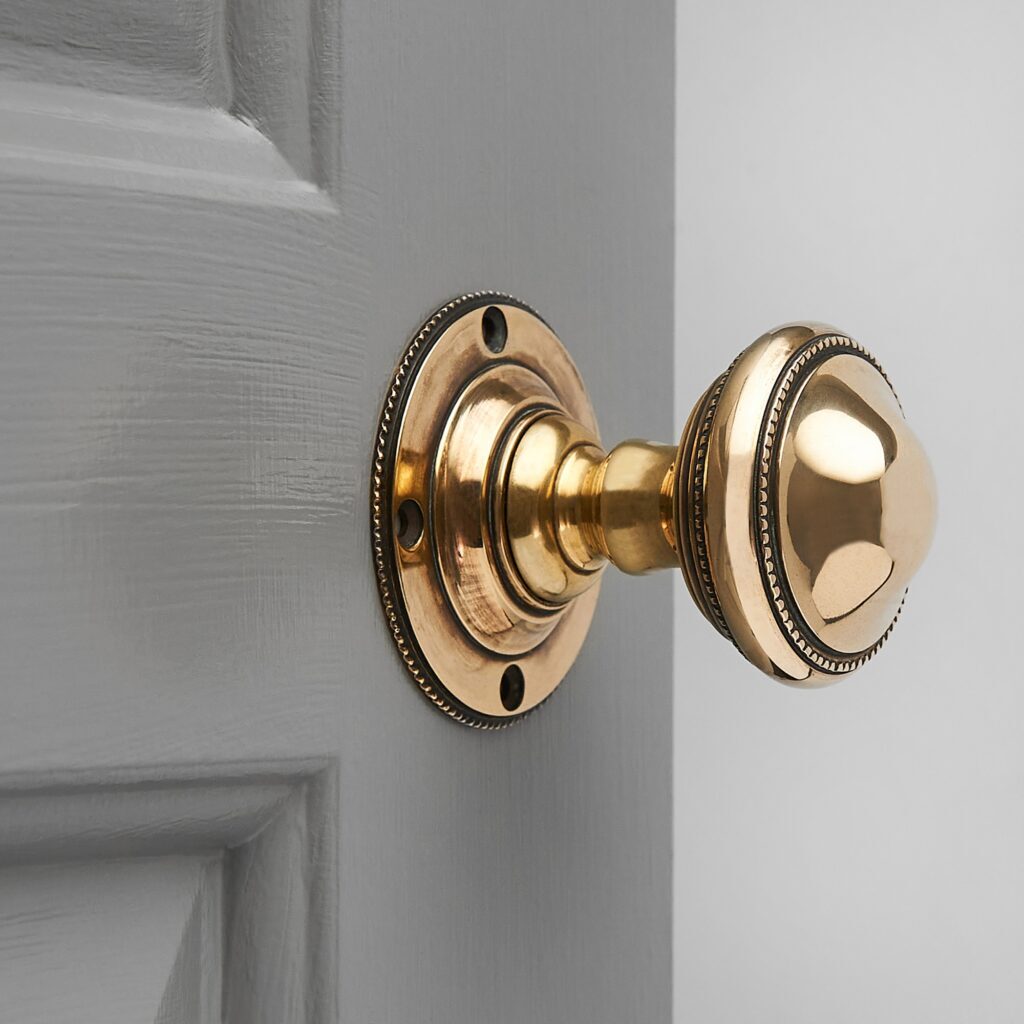 Georgian Square Rose Brass Door Knobs