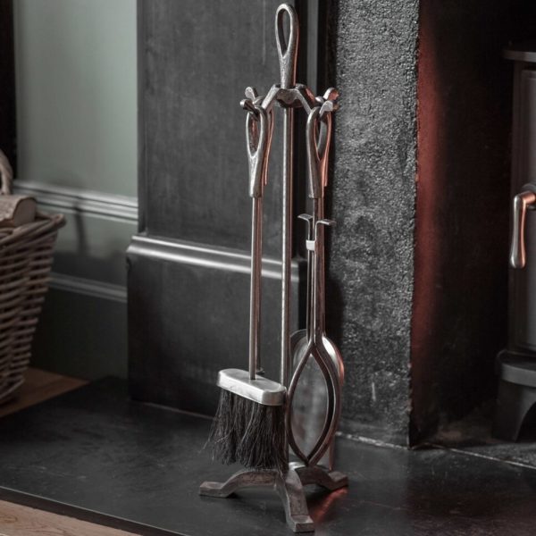 traditional fireside tool set pewter