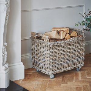 rattan log basket trolley